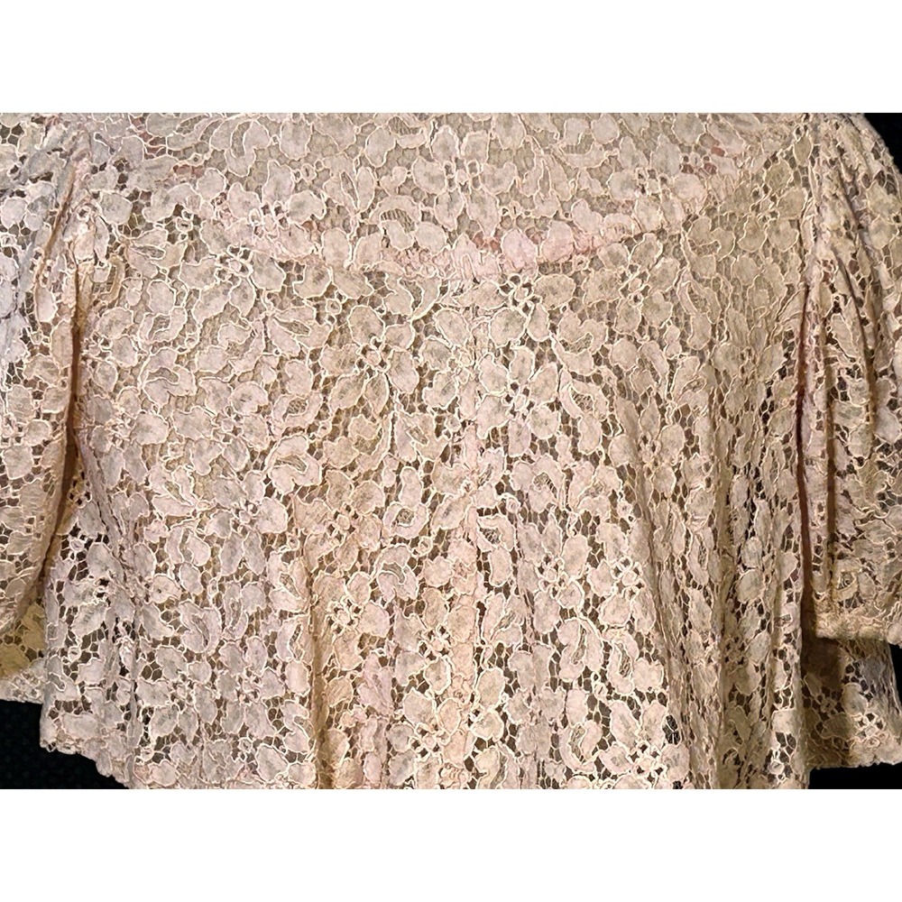 1930'S Handmade Floral Lace Peachy Coral Bolero Crop Jacket Well Made - Picture 8 of 9
